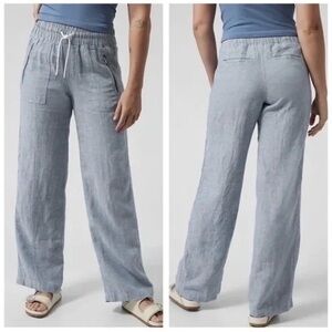Athleta Cabo 100% Linen Wide Leg Pants Light Blue Lightweight 2022 Size 10